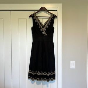 Ann Taylor Black and Gold Embroidered Dress